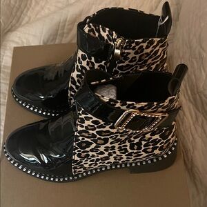 Leopard Print and Black Ankle Boots